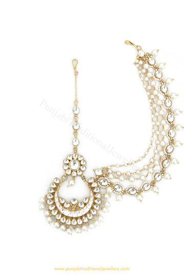 Gold Finished Pearl kundan Matha Patti By PTJ Exclusive